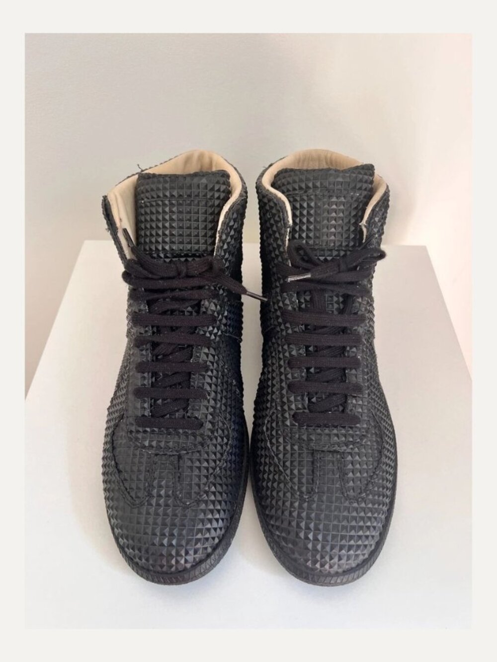 Maison Margiela Future High Black Pyramid Leather Sneakers EU 46 US 13